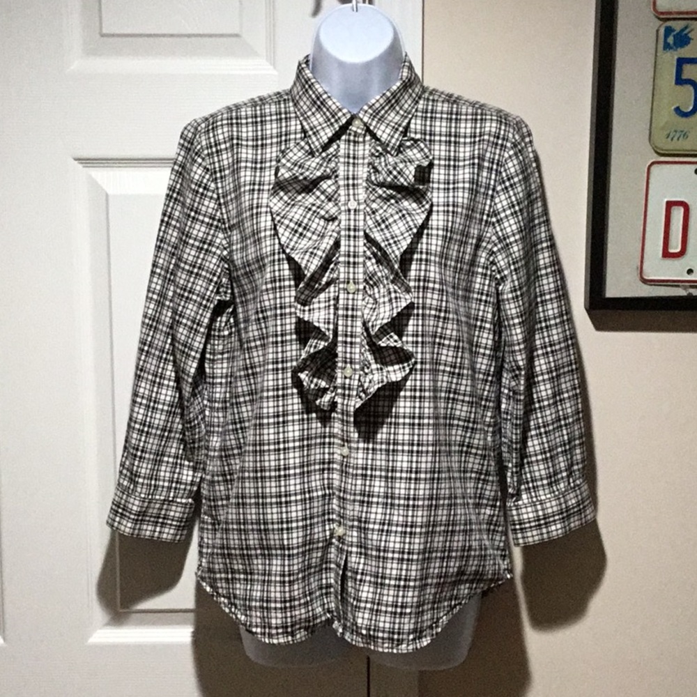 Ralph Lauren 3/4 Length Sleeve Ruffle Front Blouse - Size M